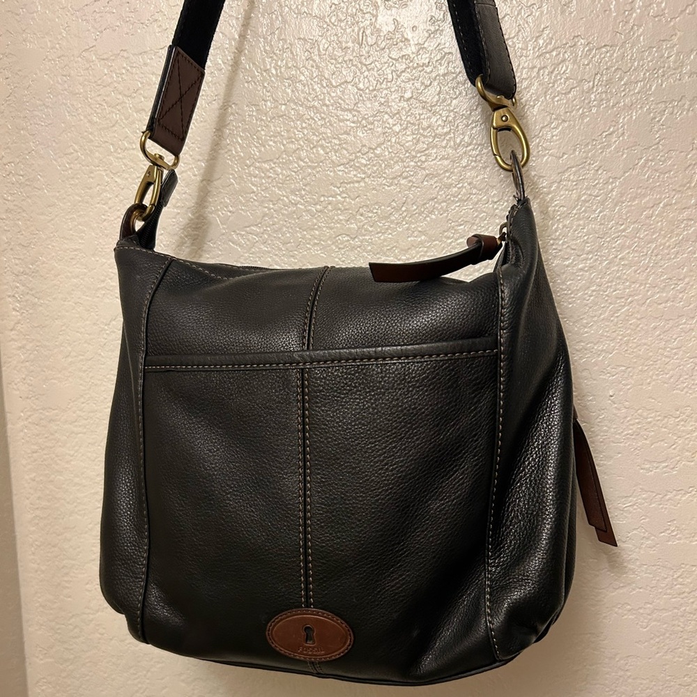 Fossil Black leather crossbody set wallet and zipper pouch